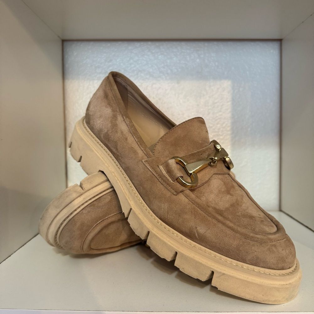 Wittchen Womens Beige Tan Suede Leather Loafers Comfort Bracket Detail Slip On